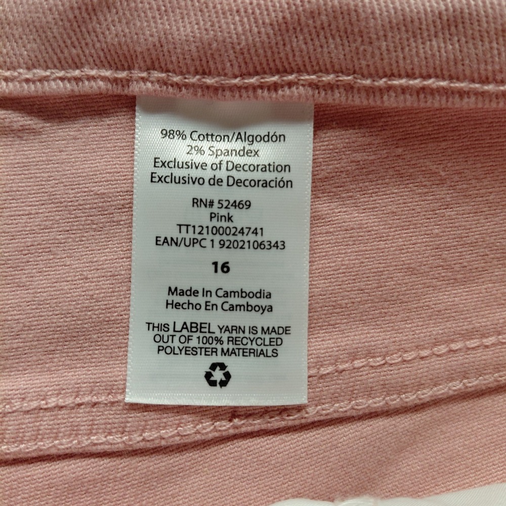 Time & Tru Women 16 Pink Distress High Rise Button Fly Denim Shorts Raw Hem NEW - Picture 8 of 11